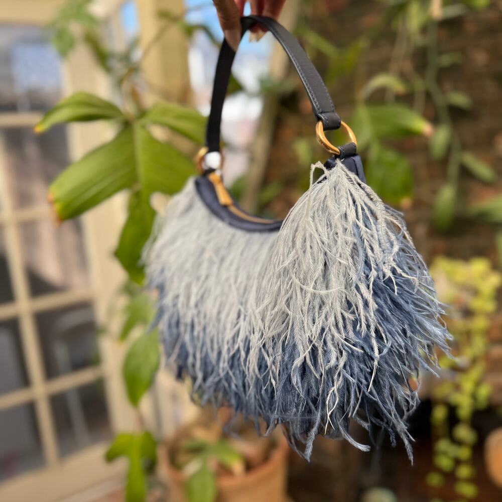 RARE Kate Spade Carter SAMPLE Ostrich Feather Nylon Shoulder Bag Crossbody - Picture 13 of 15